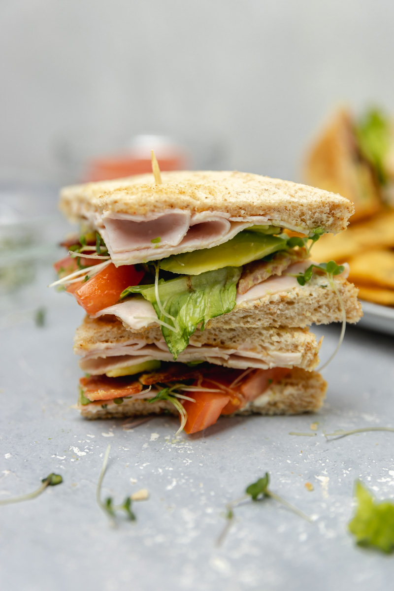 the front view of a club sandwich.