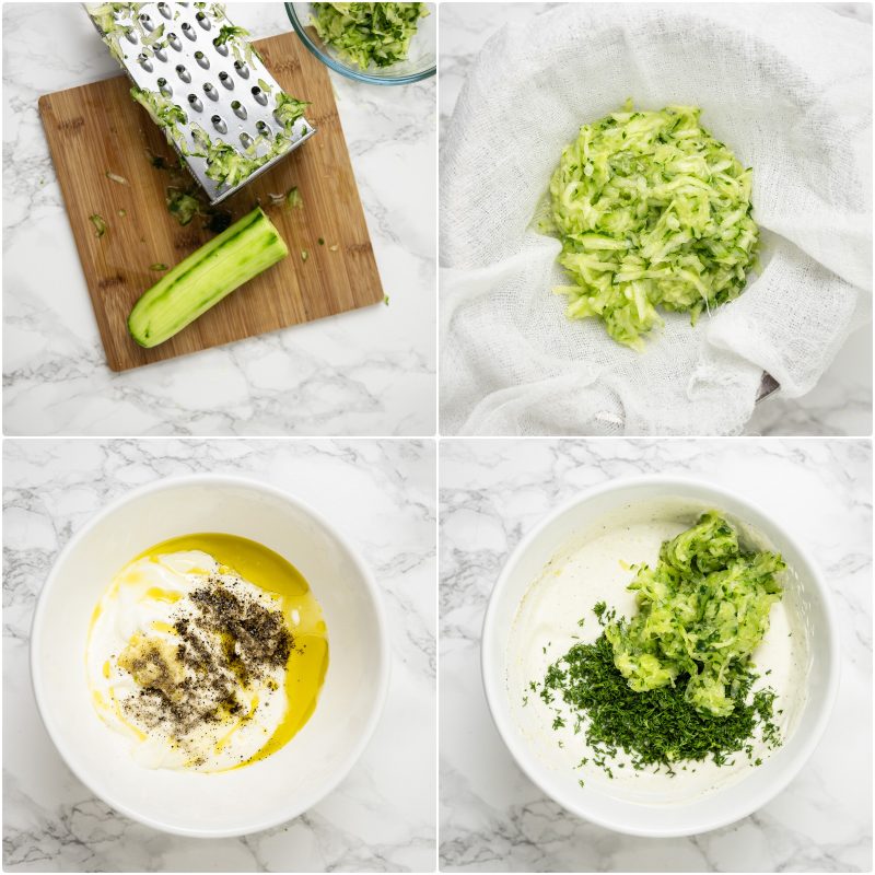 the process shot of makiing tzatziki.