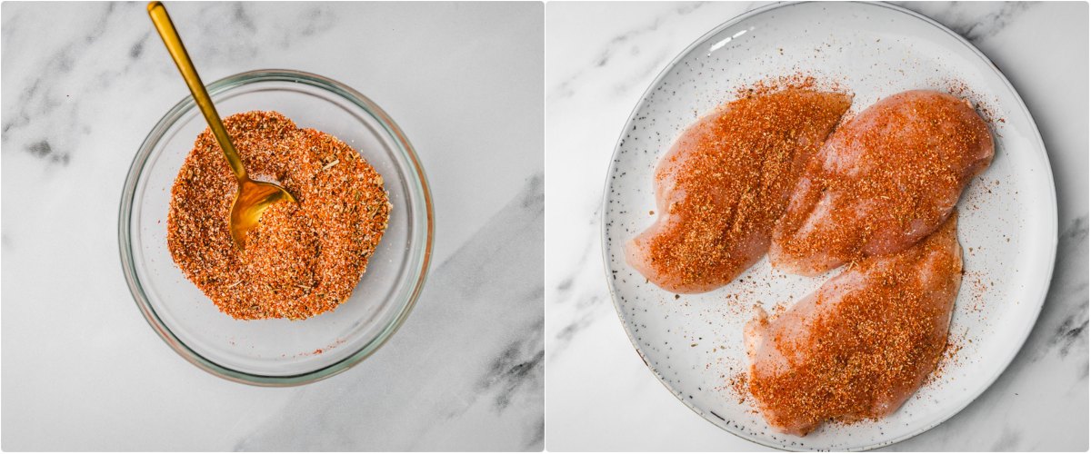 seasoning applied on chicken breasts.