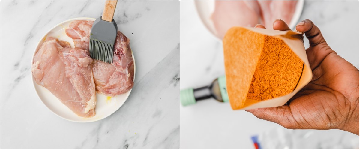 the process of breading chicken breasts