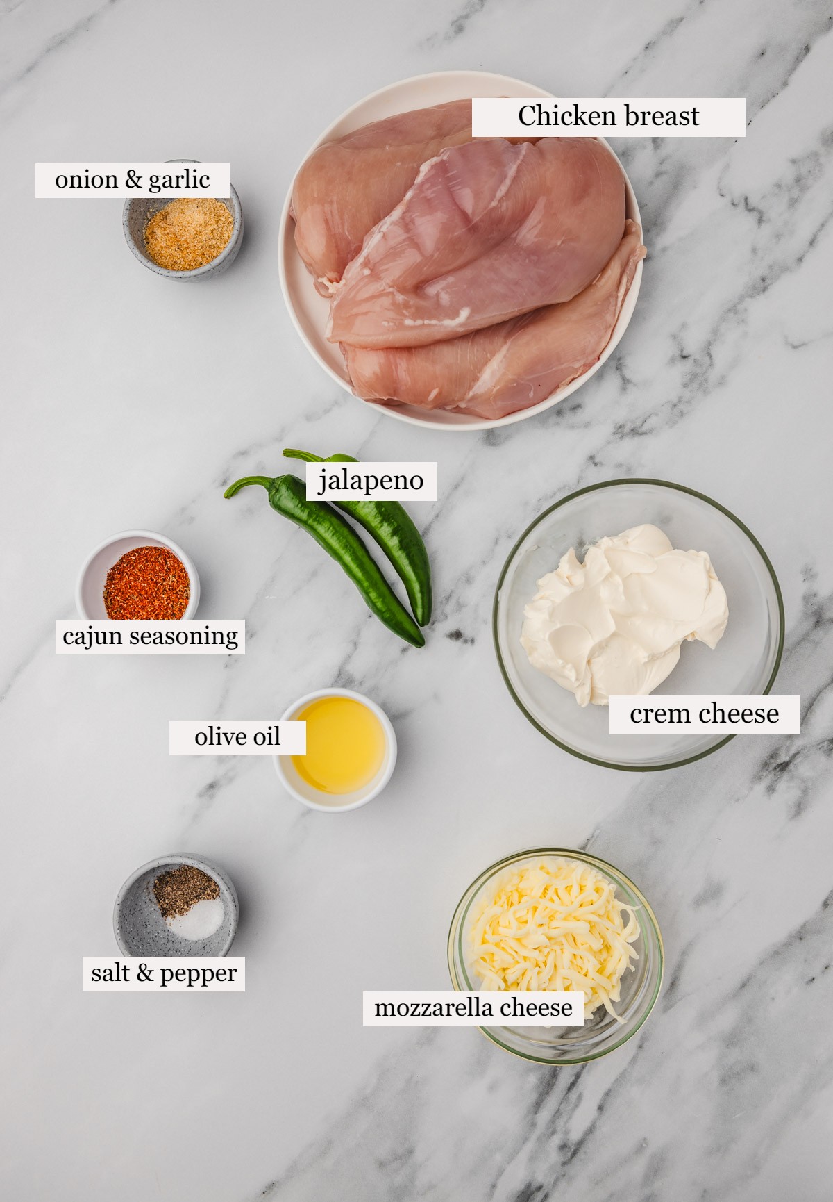 ingredients on a white marble surface.